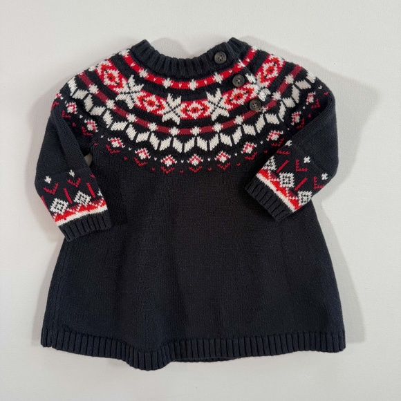 Hanna Andersson Snö Happy Holiday Black & Red Fair Isle Sweater Dress 3-6 Mos - Picture 7 of 8